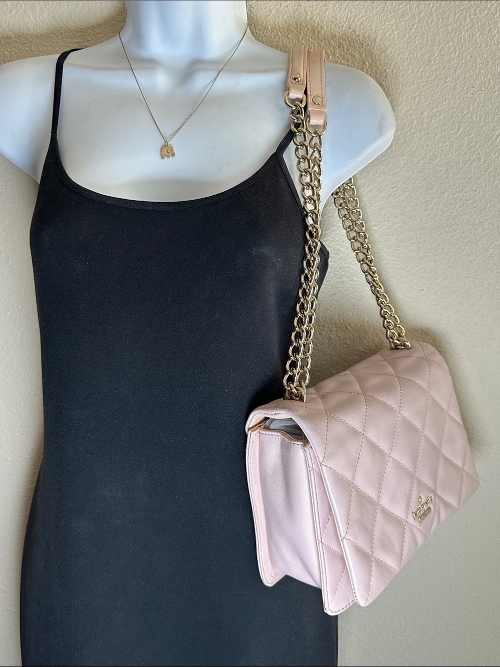Like NEW kate spade Quilted Light Pink Leather Shoulder Bag with Gold Chain